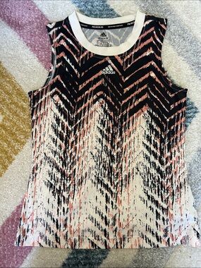 adidas girl’s  Black, White & Pink Abstract Athletic Tank